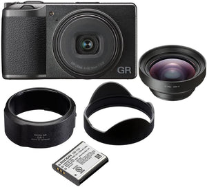 Ricoh GR III with GW-4 Wide Conversion Lens, GA-1 Lens Adapter, and DB-110 Rechargeable Battery