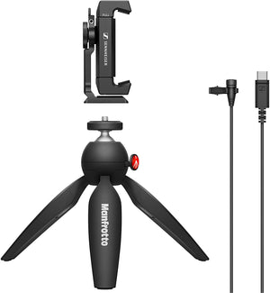 Sennheiser XS LAV USB-C Mobile Kit with Mic, Manfrotto Pixi Stand, Clamp with Cold-Shoe, Pouch & More